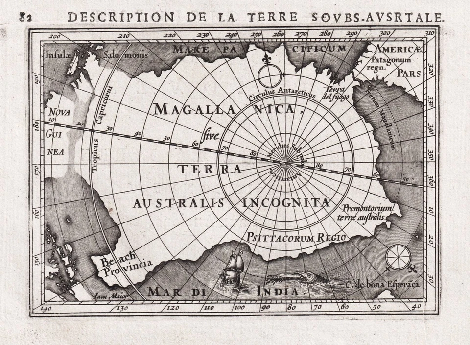 Mapa de la Antártida del Polo Sur Australia Bertius placa de cobre 1618 Foto 1 de 1