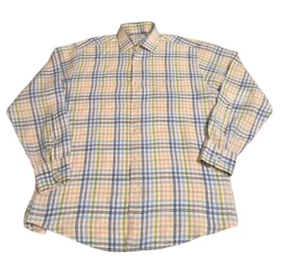 Xadrez Alex Cannon tamanho L 100% linho manga comprida bolso botão para cima várias cores - Imagem 1 de 4