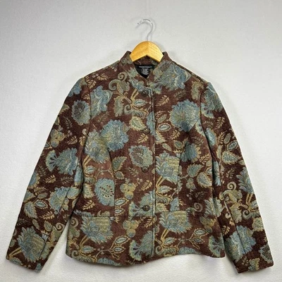 Портрет женщин средний коричневый синий цветочный гобелен блейзер куртка - Изображение 1 из 4