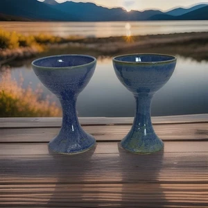 Set Of 2  Art Pottery Chalice - Picture 1 of 6