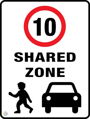 Shared Zone Speed Limit 10 Kph (Human & Car) Sign/Sticker in Multi Sizes (RTS31) - image 1 of 3
