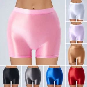 Womens Satin Knickers Boxer Briefs Shorts Silky Shiny Wetlook Underpants Panties - Picture 1 of 21