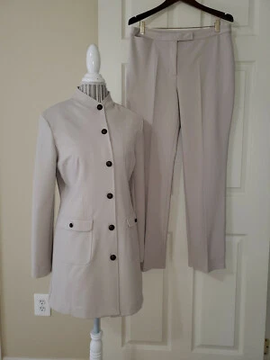 New York Company 2 pc Pants Suit: Long Mandarin Jacket & Pants Sand Knit Sz.L - Image 1 of 4