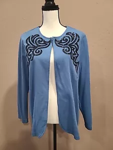 Bob Mackie bestickte Pailletten Ponte Strickjacke in Blau Größe L A282200 - Bild 1 von 12