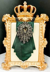 Green Bow Tie, Formal Event Necktie, Black Crystal Tie, Adjustable Necktie - Picture 1 of 8