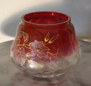 Victorian Art Glass Rubina Inverted Thumbprint Decorated Vase or Rose Bowl - Picture 1 of 3