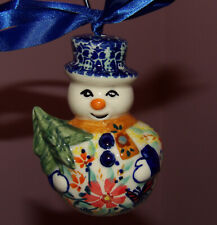 Polish Pottery Snowman Ornament! UNIKAT Signature Butterfly Summer Pattern!