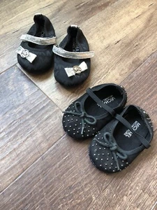 2 Pair Michael Kors Baby Mary Jane Infant Girls Black Ballerina Crib Shoes SZ 3 - Picture 1 of 6