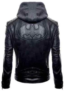 Chaqueta de cuero negra Batman para hombre | Chaqueta de cuero con logotipo de murciélago Arkham Bruce Wayne - Imagen 1 de 3