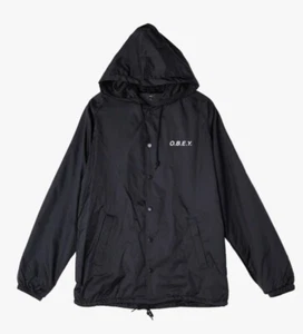 OBEY - Defiant Rose Snap Hooded Men's Coaches Jacket, Black Raincoat Large - Picture 1 of 2