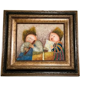 Children Reading & Playing Painting signed by Grant in Joyce Roybal style 8x10 a - Picture 1 of 4