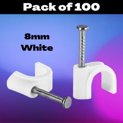 Clips de cable 8 mm blanco, clip de cable redondo abrazaderas de clavo correas de cable RG6 - 100/pk Foto 1 de 4