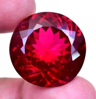 37 Ct Natural Round Cut Burmese Red Ruby Certified Loose Flawless Gemstone - Image 1 of 4