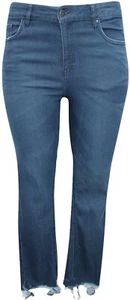 Jeans donna blu denim elasticizzato tasche posteriori cintura passanti orlo invecchiato gamba 28" - Foto 1 di 6