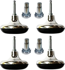 4 x Chrom Füße Bettbeine Gleiter Rollen & Einsatz für Couchsockel Sofa Stuhl Räder - Bild 1 von 7