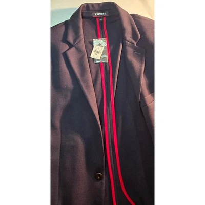 Blazer Express Para Hombre Azul Marino Tejido con Borde Rojo - Aspecto Informal Inteligente Foto 1 de 4