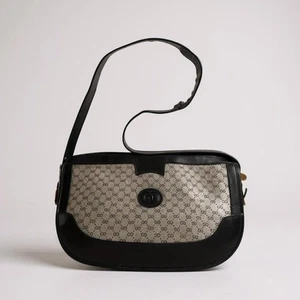 VTG 70s 80s Gucci Navy Micro Monogram GG Canvas Italy Crescent Bag Authentic - Picture 1 of 16