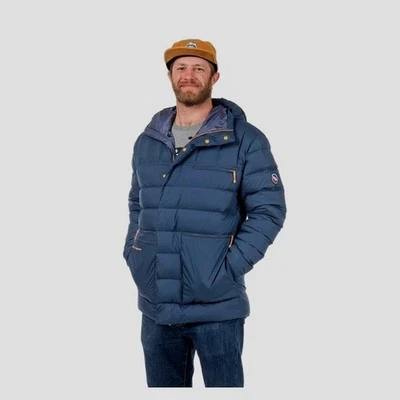 NWT Big Agnes Freighter Down Hooded Jacket Blue Base Camp Medium Zip Snap - Image 1 of 4