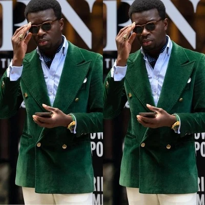 Traje de terciopelo verde para hombre solapa pico boda novio esmoquin fiesta graduación blazer pantalón Foto 1 de 4