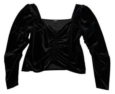 Top Express Negro Terciopelo Acanalado Manga Larga Cuello Cuadrado XL WhimsyGoth Bruja Punk Foto 1 de 4
