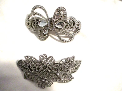 Lote Vintage de 2 Cabelo de Strass dos Anos 80 Barrette Design de Filigrana Inspirado em Art Deco - Imagem 1 de 4