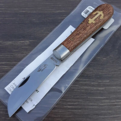Cuchillo Plegable Pequeño OTTER-Messer 2.5 Hoja de Acero al Carbono Mango de Madera/Latón Sapeli Foto 1 de 4