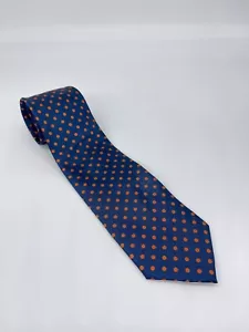 MULBERRY TREE Navy Orange Polka Dots 100% SILK Men's XL Extra Long Tie Broncos - Picture 1 of 4