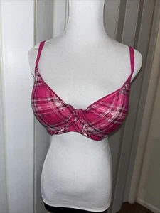 NO BOUNDARIES WOMEN'S PINK PLAID PUSH UP BRA ALLOVER LACE SIZE 40C - Picture 1 of 7