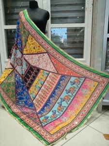 Women dupatta pearl mirror handcrafted chiffon chunni digital print elephant - Picture 1 of 7