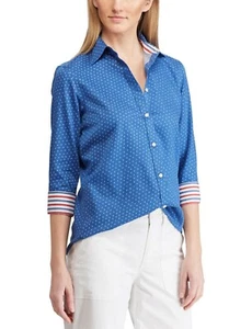 NEW Chaps Womens Classic No Iron Cotton Blouse Shirt Buffalo Check Stripe S NWT - Picture 1 of 12