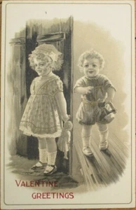 Puppe, Doy Pferd, Kinder 1910 Valentinstag Postkarte, Farblitho - Bild 1 von 1
