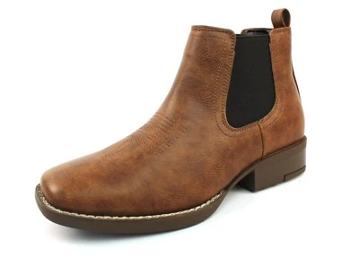 Botas de vaquero de cuero con punta cuadrada para hombre Western Chelsea hasta el tobillo AZAMAN Foto 1 de 4