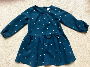 Just One You Baby Girls Dress Dark Green Gold Hearts Long Sleeve Size 18 Months - Picture 1 of 2