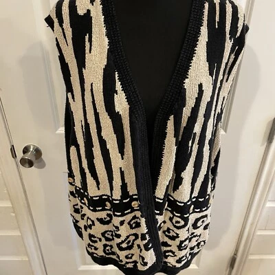 Chaleco Boho Abotonable Vintage Años 90 Grunge Artístico Estampado Animal Seda Lino / Talla: 2X Foto 1 de 4