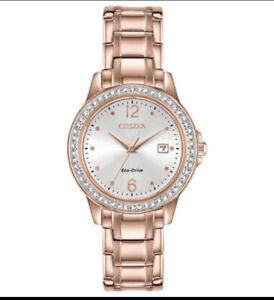 Ladies Watch Citizen Eco-Drive Crystal Accent Rose Gold 