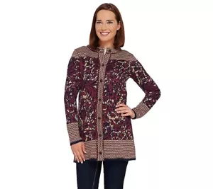 Abrigo Suéter Liz Claiborne New York XL Marrón Azul Marino Estampado Doble Tejido - Imagen 1 de 4