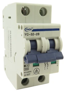 YuCo YC-32-2B Miniature Din Rail Circuit Breaker B-Curve 32-Amp 2P 480VAC 220VDC - Picture 1 of 6