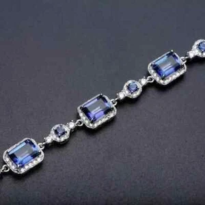6Ct Emerald Cut Lab-Created Sapphire & Diamond Bracelet 14K White Gold Plated - Picture 1 of 3