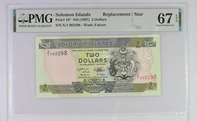 Solomon Islands 2 Dollars 1997 P 18* Replacement Superb Gem UNC PMG 67 EPQ - Image 1 of 3