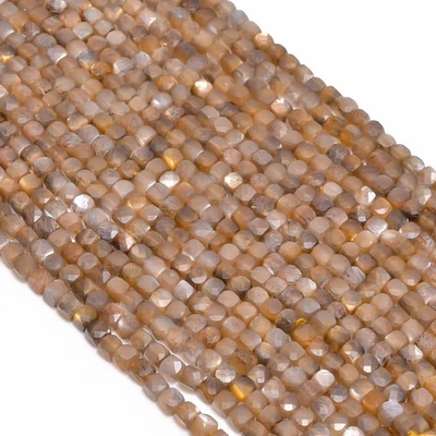 Caja de piedras preciosas de luna de chocolate natural cuentas facetadas 4 mm hilo 8" AB-141 Foto 1 de 2