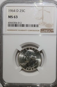 1964 d washington quarter NGC MS 63 - Picture 1 of 2