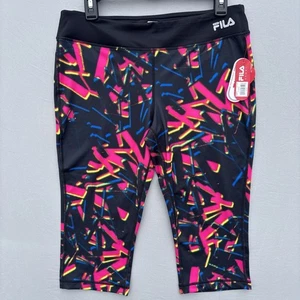 Fila Sport Capri Leggings Women’s Large 80s Retro Multicolor Media Pocket NEW - Picture 1 of 8