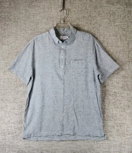 Onia Popover 1/2 Button Shirt Linen Cotton Blend Mens M Blue Stripe Beach Casual - Picture 1 of 11