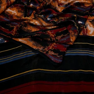 Vintage Sari Multi & Black Pure Georgette Silk Printed Saree Craft Fabric Sewing - Picture 1 of 24