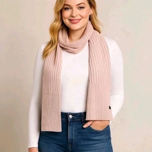 Allsaints Damen Wollmischung Rippstrick Schal Rouge Rosa Winter Weich Halstuch Neu mit Etikett - Bild 1 von 5