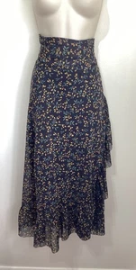Ganni Grey Floral Mesh Frill Long Midi Maxi Wrap Skirt 10 38 anthracite designer - Picture 1 of 9