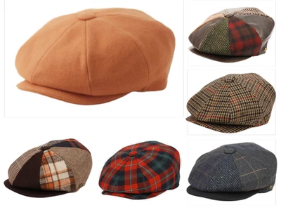  Fall Winter Men's Patchwork Plaid Apple 100% Wool Cap Newsboy Cabbies Golf Hat  - Image 1 of 4