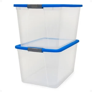 Homz 64 Qt Latch Large Clear Stackable Storage Bin w/ Blue Lid (Open Box) - Picture 1 of 12