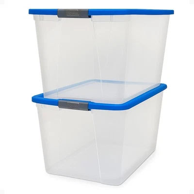 Homz 64 Qt Latch Large Clear Stackable Storage Bin w/ Blue Lid (Open Box) - Image 1 of 4