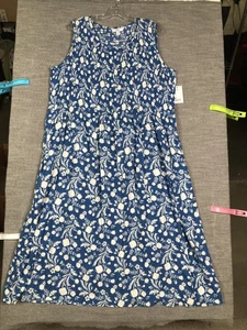 Croft & Barrow Dress Womens 2X Blue White Floral Sleeveless Smocked WC34Y022PP - Picture 1 of 9